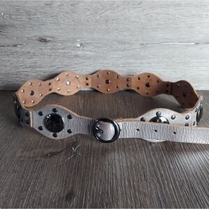 Jessica Simpson Medium Genuine Leather Embellished Studded Metallic Belt